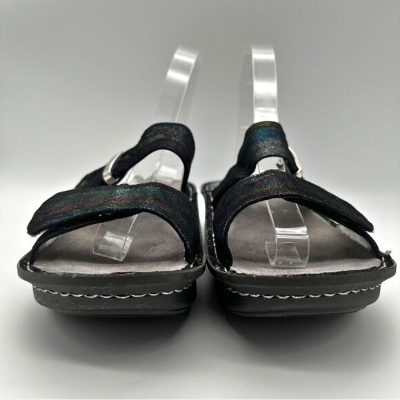 Alegria Karmen Black Metallic Rainbow Leather Slip On Slide Platform Sandals 38 - Picture 7 of 13